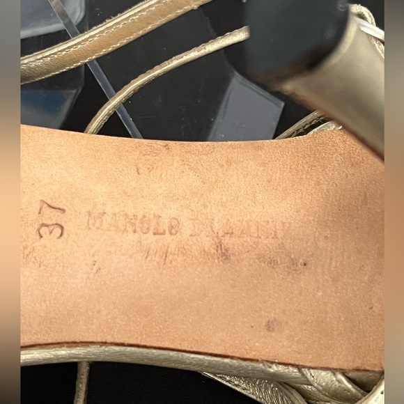 Manolo Blahnik gold metallic ankle strap heels (37) 6.5 - 7 - Picture 11 of 13